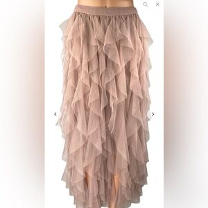 Soho Apparel dusty Pink  soft Ruffle Tulle Pull On maxi skirt M new